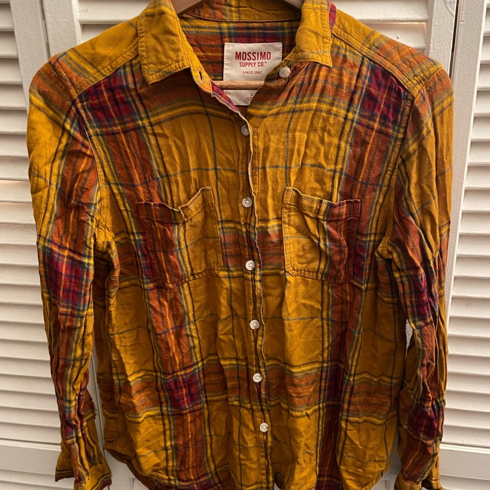 Mossimo Supply Co. Mustard Yellow Plaid Button-Down Shirt